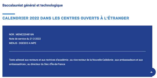 Calendrier des épreuves du baccalauréat dans les centres ouverts à l'étranger